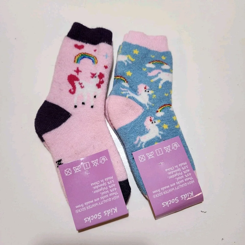 NEW High‎ Quality Thick Wool Blend Unicorn Socks 6 Each Fits Ages 4-7 Multicolor